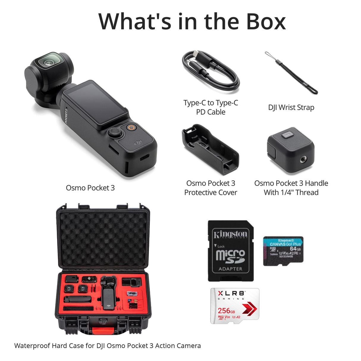 DJI Osmo Pocket 3 with 256GB MicroSD Card and Waterproof Hard Carry Case Bundle