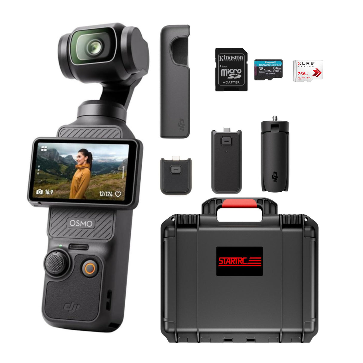 DJI Osmo Pocket 3 with 256GB MicroSD Card and Waterproof Hard Carry Case Bundle