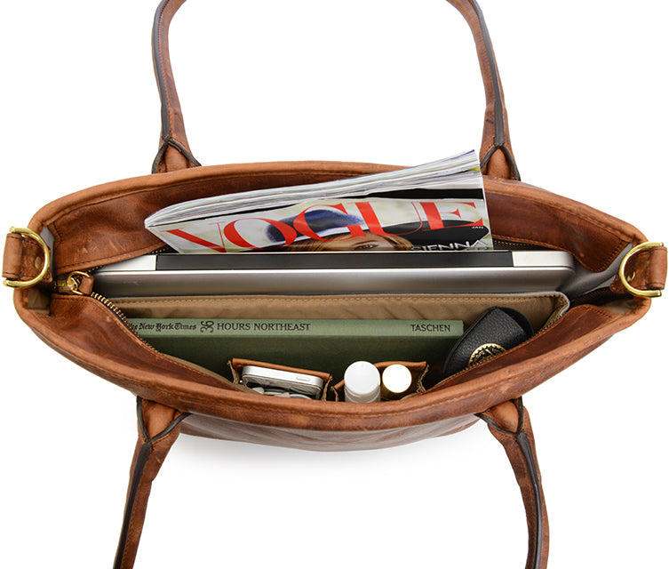 ONA Leather Capri Camera and Laptop Shoulder Tote Bag (Antique Cognac Brown)