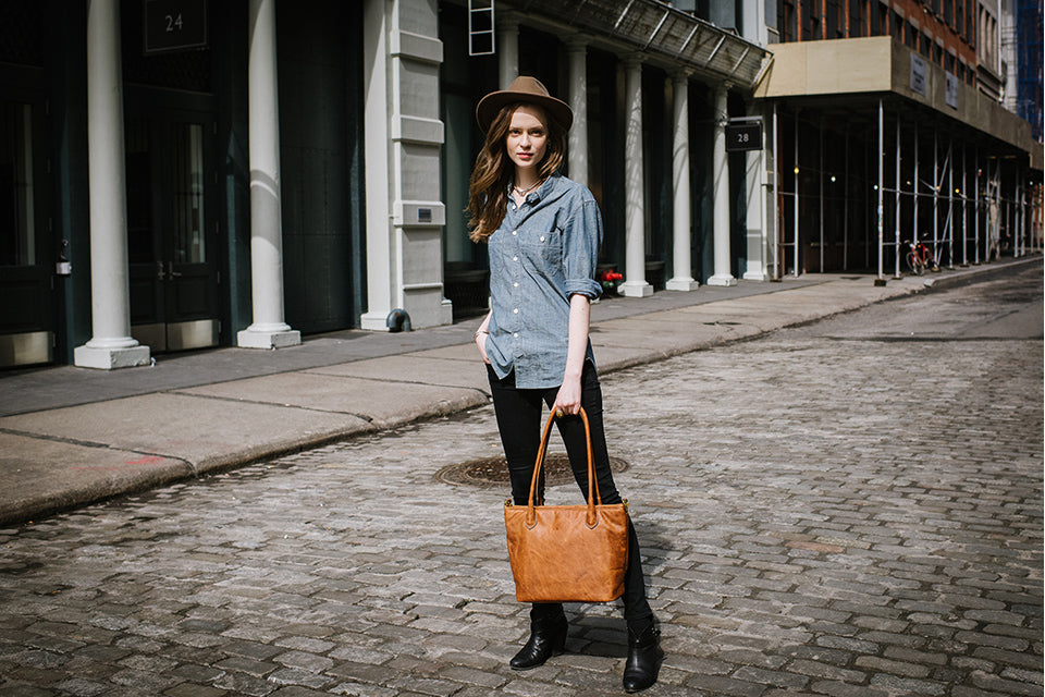 ONA Leather Capri Camera and Laptop Shoulder Tote Bag (Antique Cognac Brown)