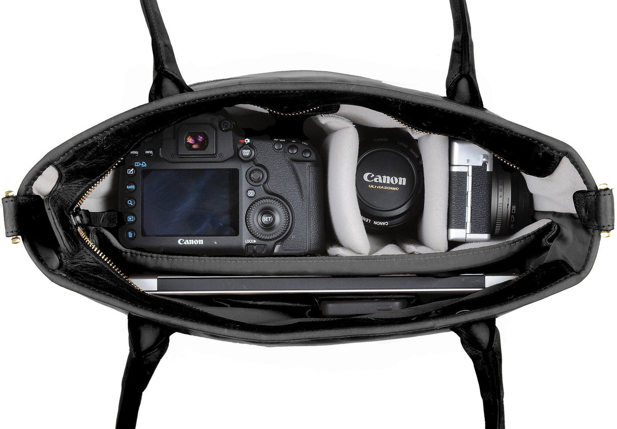 ONA Leather Capri Camera and Laptop Shoulder Tote Bag (Black)