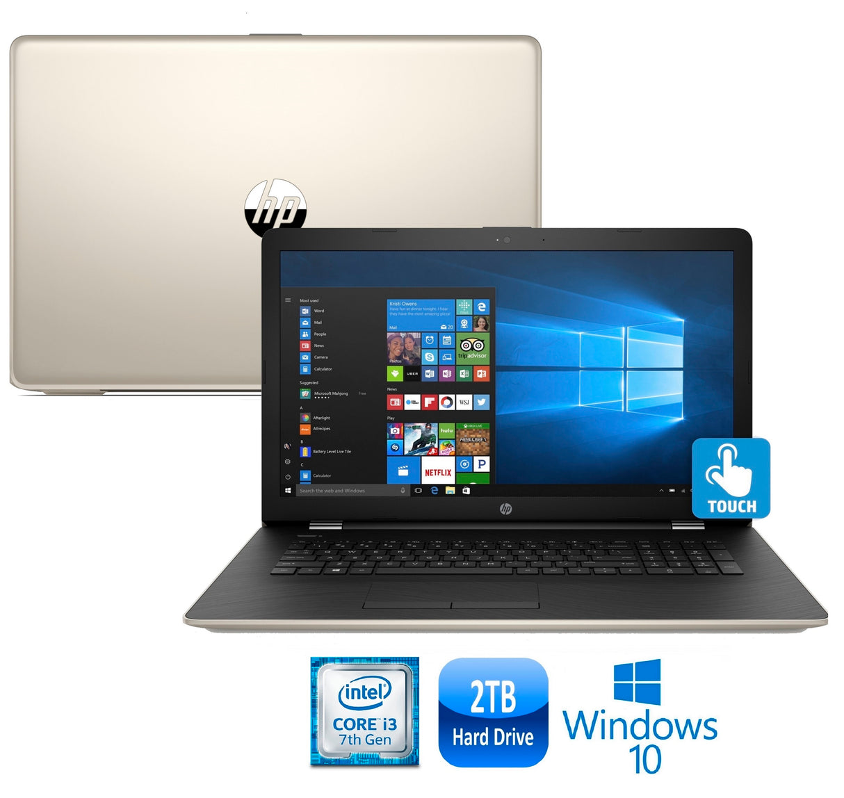HP 17-bs021ds Intel Core i3-7100, 2TB HDD, 17.3” HD+ Touch-Screen Laptop (Gold)