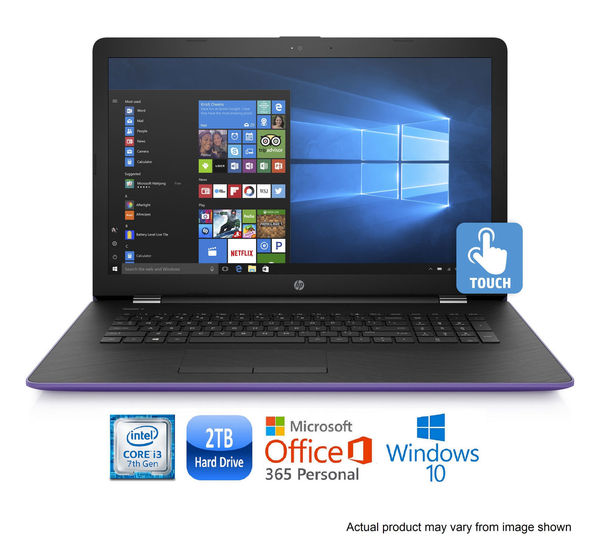 HP 15-bs008cy Core i3-7100 2TB HDD 15.6” HD Touch Laptop (Amethyst Purple)