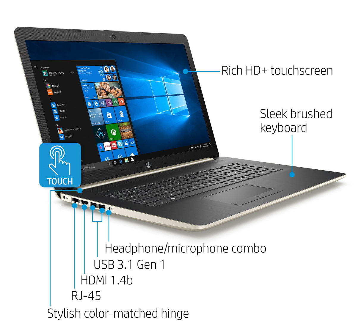 HP 17-by0063cl 17.3" HD+ Touchscreen Laptop, Intel Core i7-8550U, 8GB RAM + 16GB Intel Optane (Certified Refurbished)