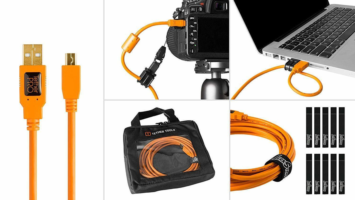 Tether Tools Starter Tethering Kit with USB 2.0 to Mini-B 5-Pin Cable (15-Feet/Orange)