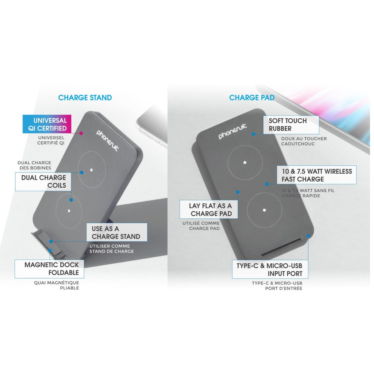 Phonesuit Energy Core Wireless Qi Charging Stand and Pad