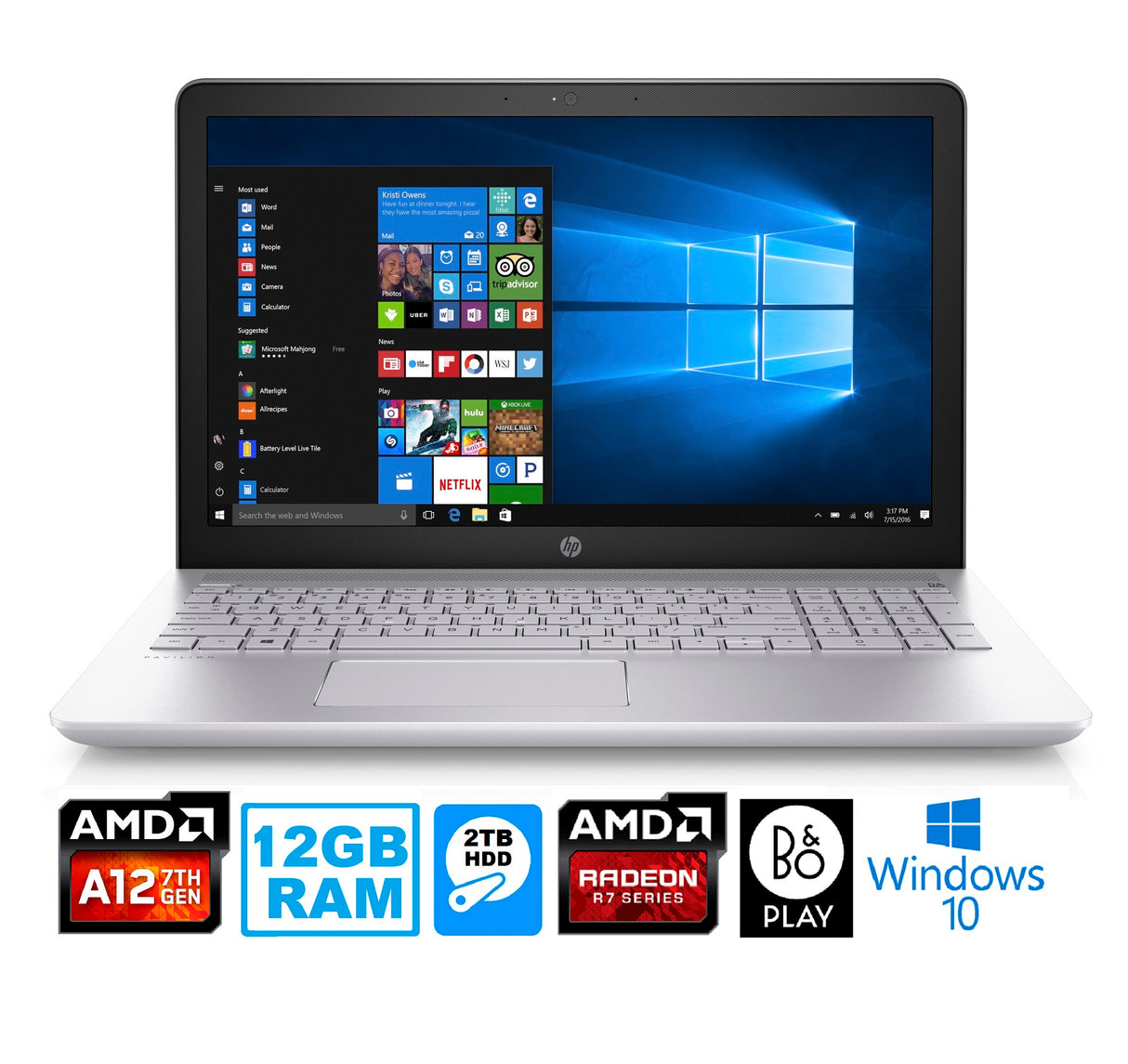 HP 17-AR007 AMD A12-9720P 12GB RAM 2TB HDD, 17.3” BrightView HD+ WLED Laptop