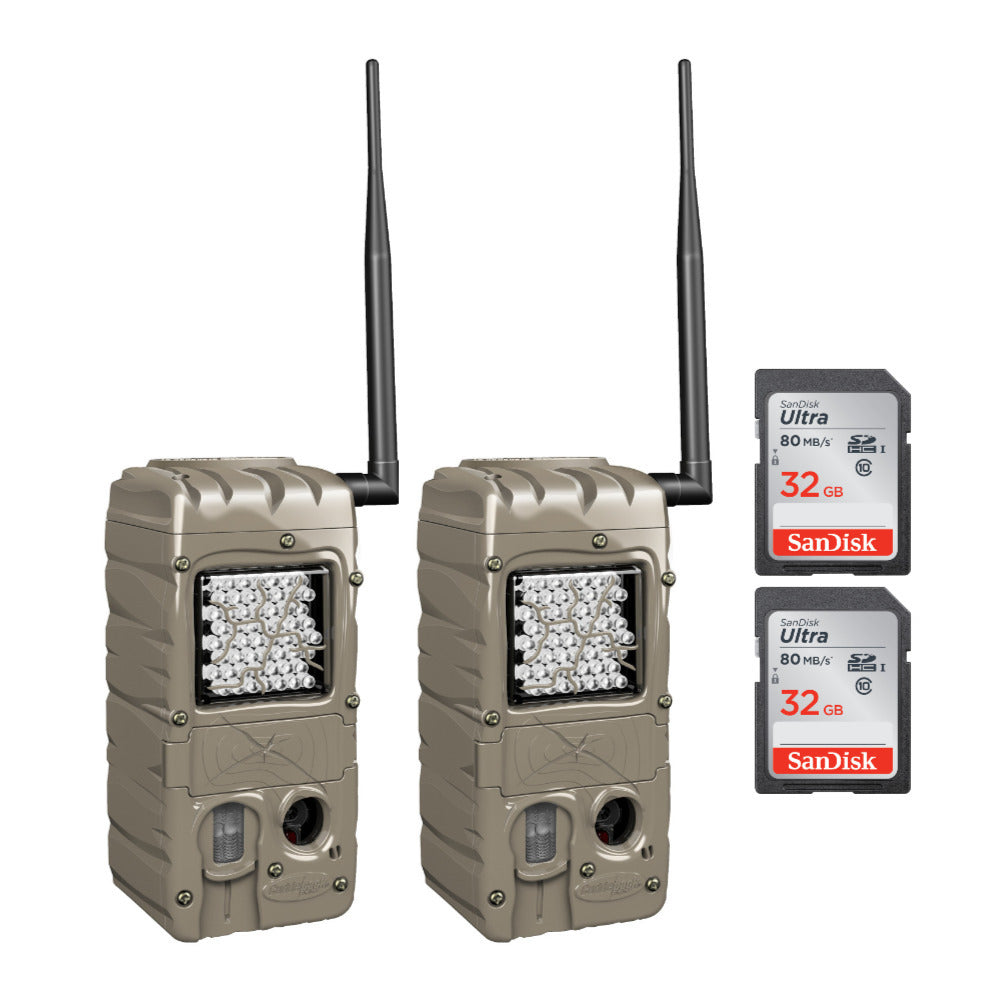Cuddeback CuddeLink Power House IR 20MP Trail Camera (2-Pack) with Two 32GB SD Cards