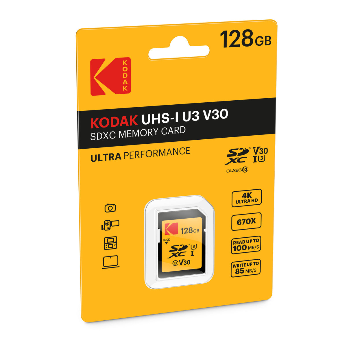 Kodak SDXC 128GB UHS-I U3 V30 Ultra Memory Card Bundle with Card Reader
