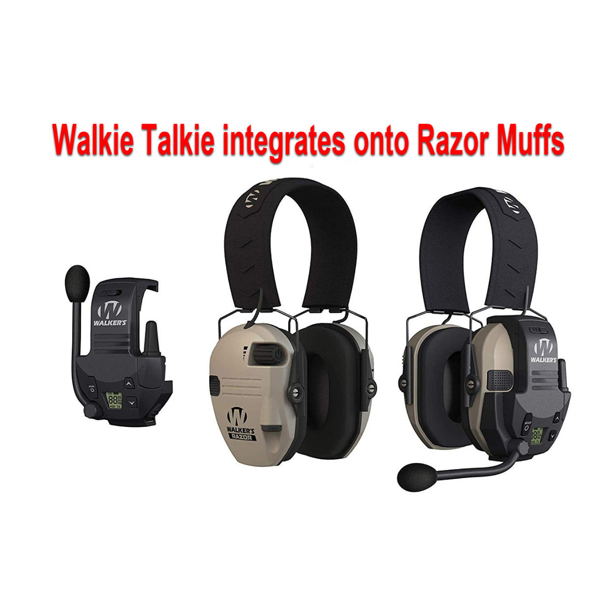 Walker's Tactical/Hunting Walkie Talkie, Integrates w/ Razor Muffs, 2-Mile Range