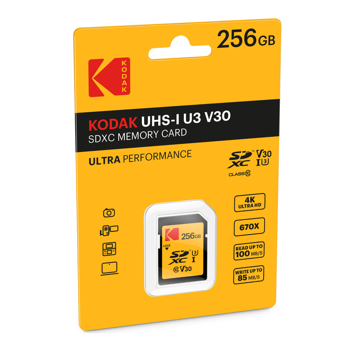 Kodak 256GB Class 10 UHS-1 U3 V30 A1 Memory Card