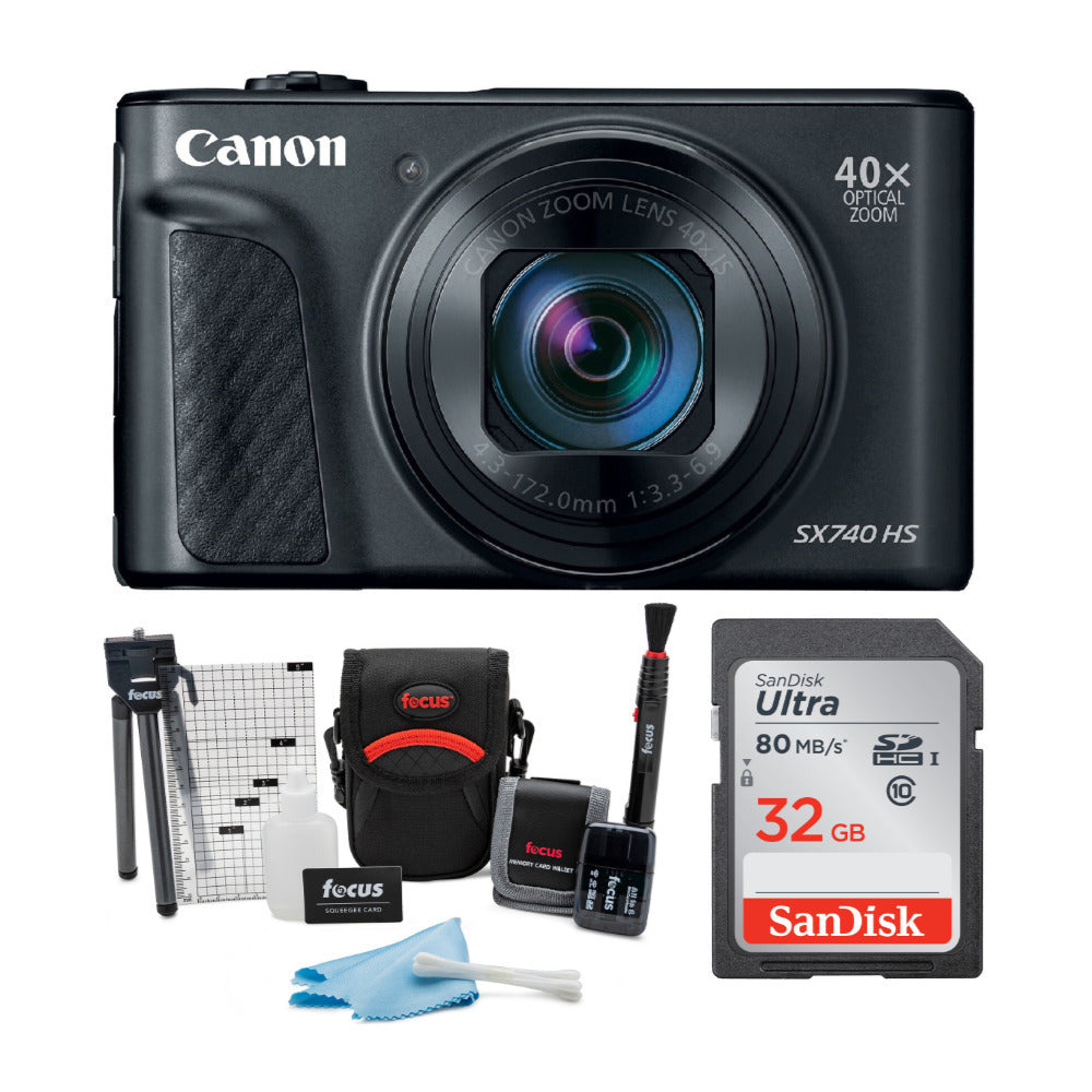 Canon Powershot SX740 HS Digital Camera (Black) with 32GB SD Card and Accessory Bundle