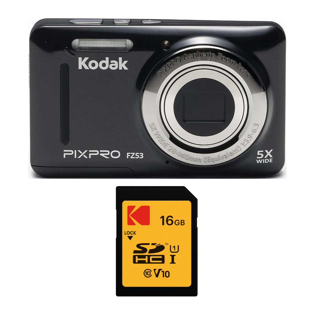 KODAK PIXPRO Friendly Zoom FZ53 Digital Camera (Black) and 16GB SD Card Bundle