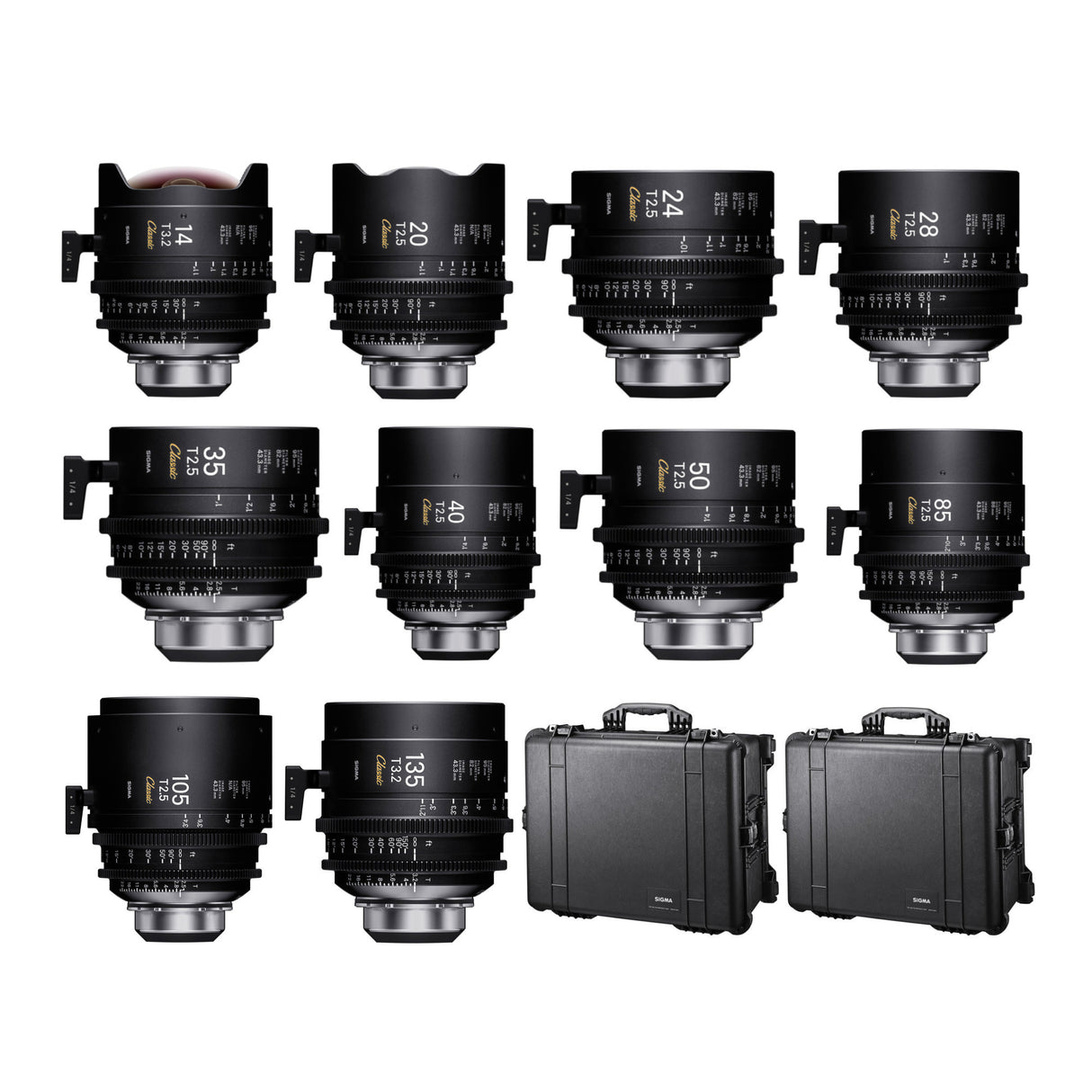 Sigma FF Classic Prime Line 10-Lens Kit (Meter Markings) with Hard Cases