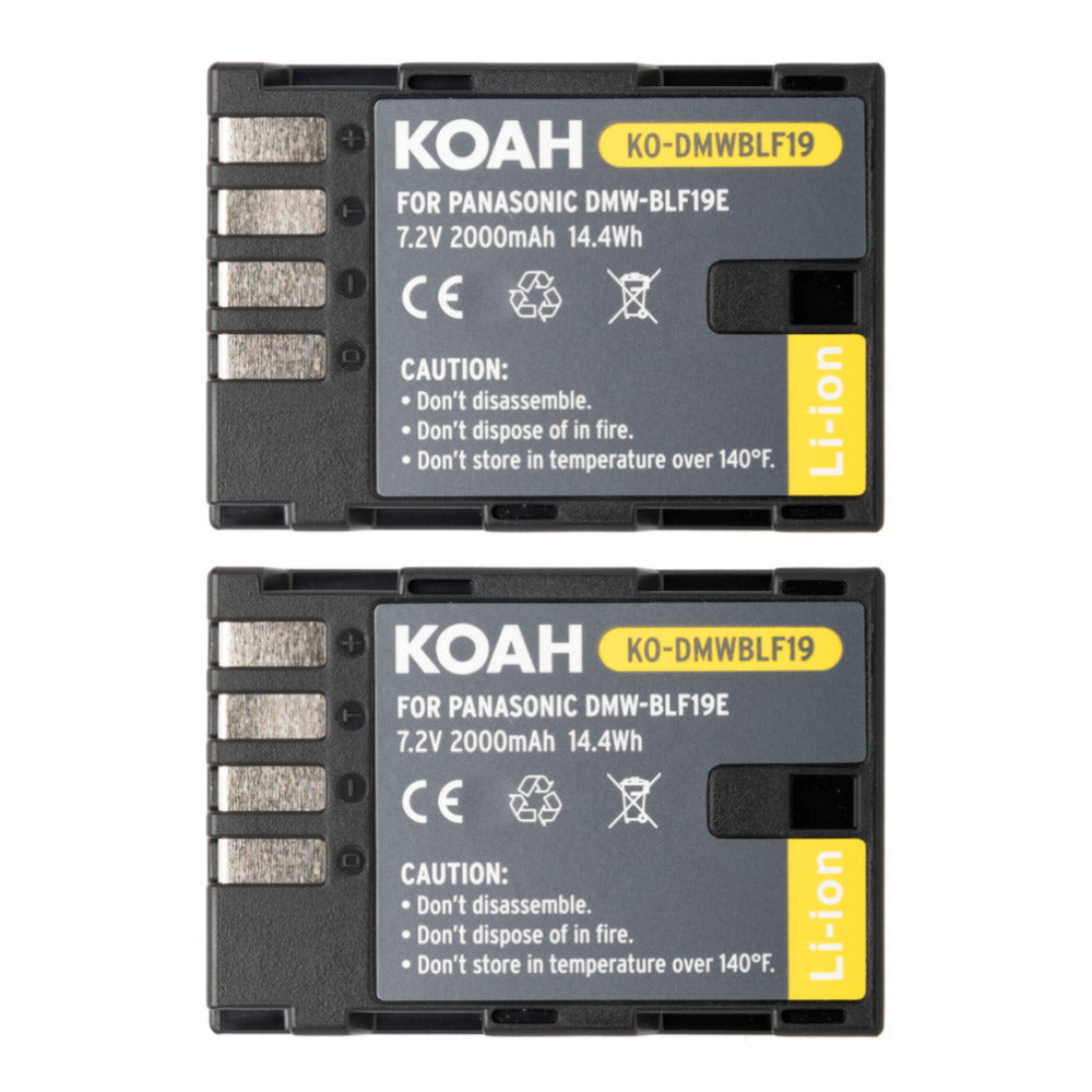 Koah 2000mAh Li-ion Battery for Panasonic DMW-BLF19 (2-pack) with Dual Charger