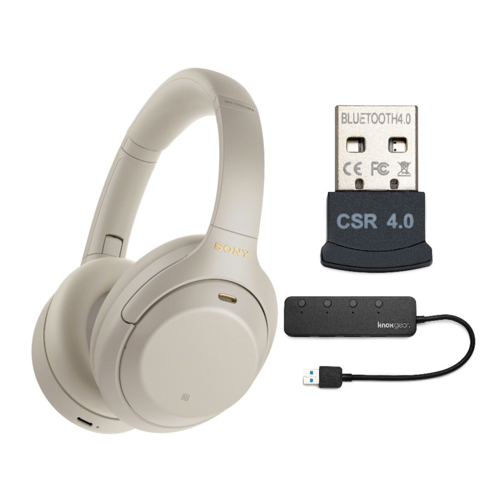 Sony WH-1000XM4 Wireless Noise Canceling Over-Ear Headphones (Silver) with USB 3.0 Hub Bundle