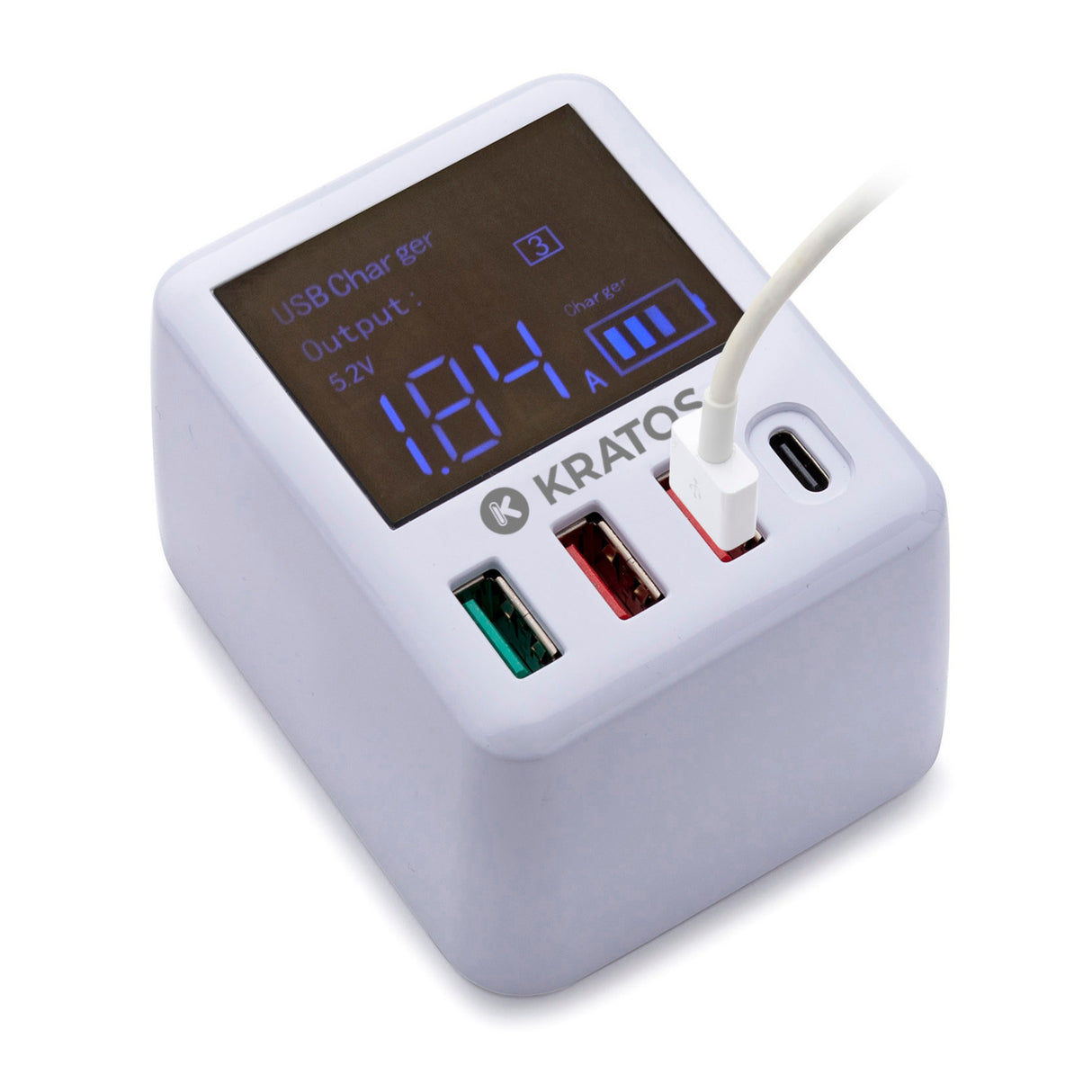 Kratos Power 40W QC3.0/PD3.0 4-Port USB Wall Charger with Digital Display and Foldable Plug