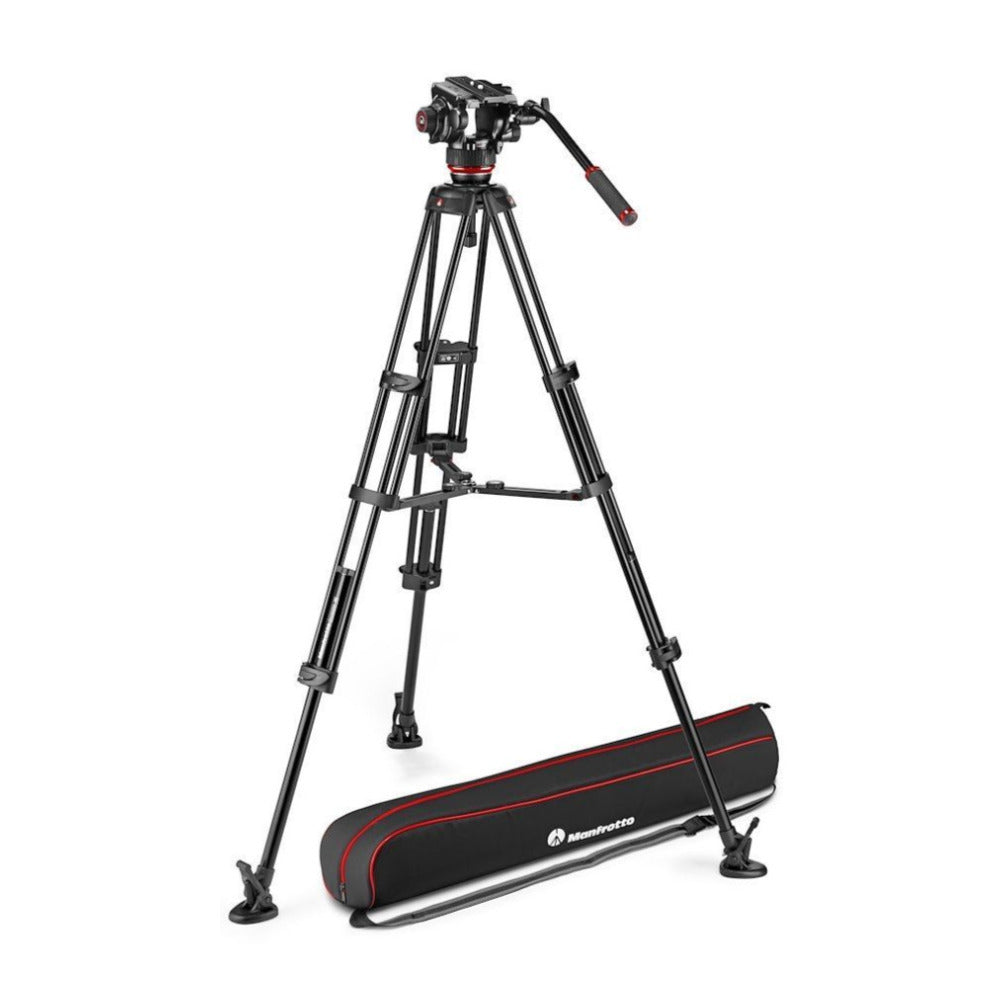 Manfrotto 504X Fluid Video Head with MVTTWINMA Aluminum Twin Leg Tripod with Middle Spreader