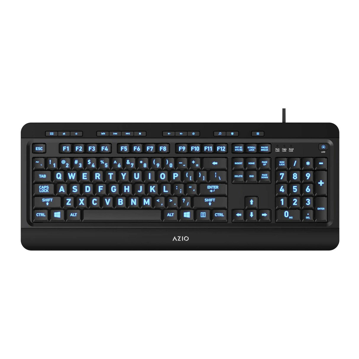 Azio KB505U Large Print 3-Color LED Wired USB Keyboard