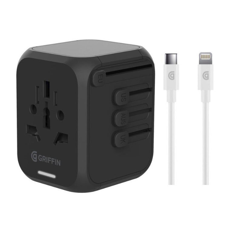 Griffin Powerblock 30W International Travel Adapter USB-C to MFI Charge Sync Lightning Cable Bundle
