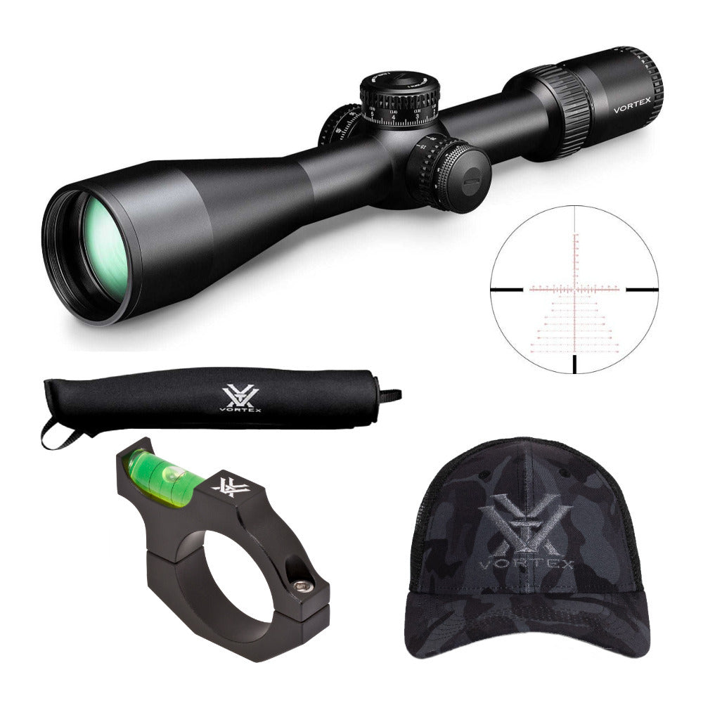 Vortex Strike Eagle 5-25x56 EBR-7C MOA Riflescope with Bubble Level, Case, and Hat