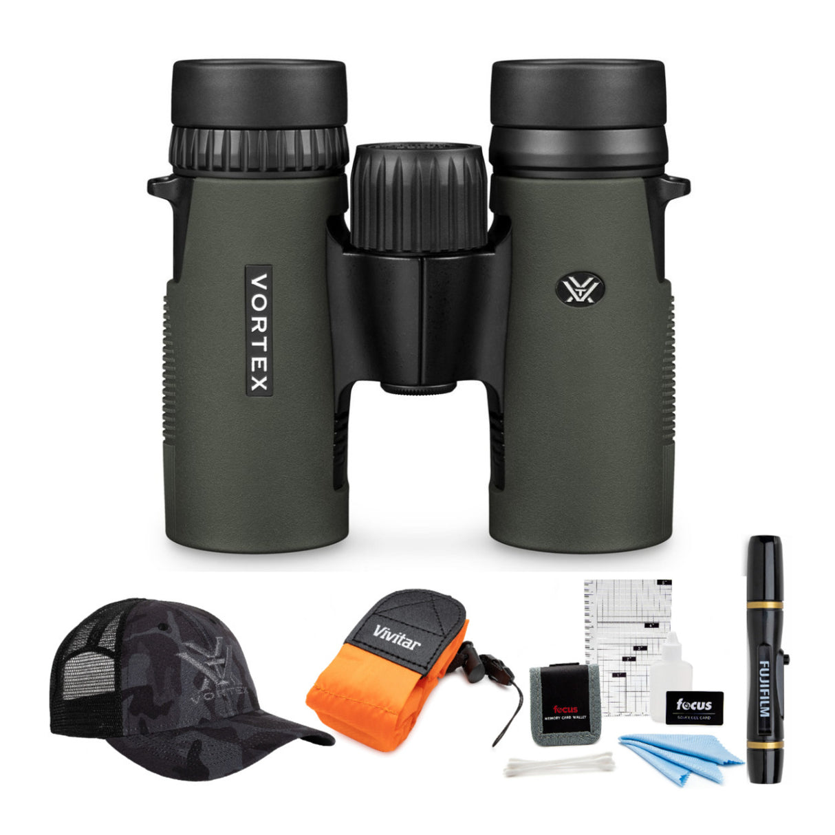 Vortex Diamondback 8x32 Binocular with Foam Float Strap and Accessory Bundle