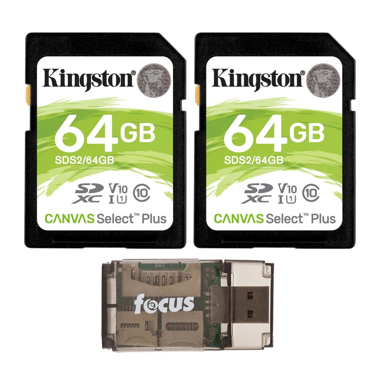 Kingston 64GB SDHC Canvas Select Plus Memory Card (2-Pack) with Focus High Speed Card Reader