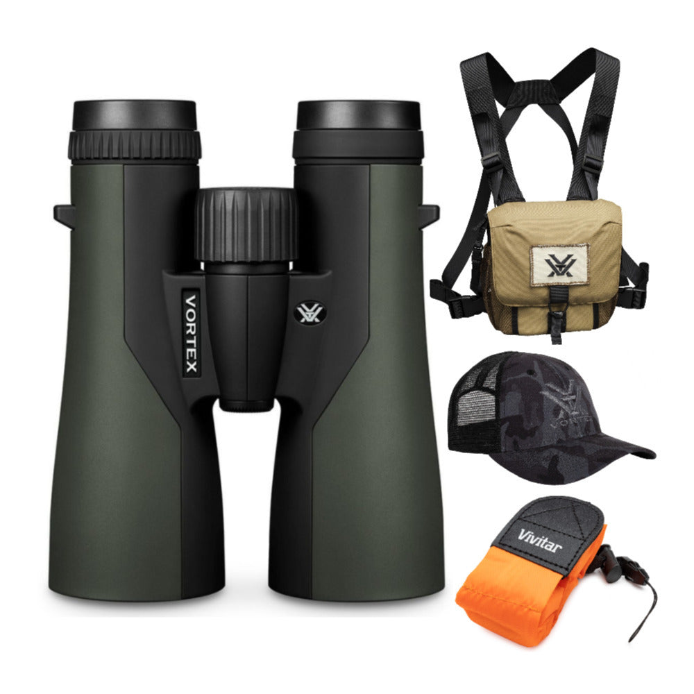 Vortex 12x50 Crossfire HD Roof Prism Binoculars w/Floating Strap & Vortex Hat Bundle