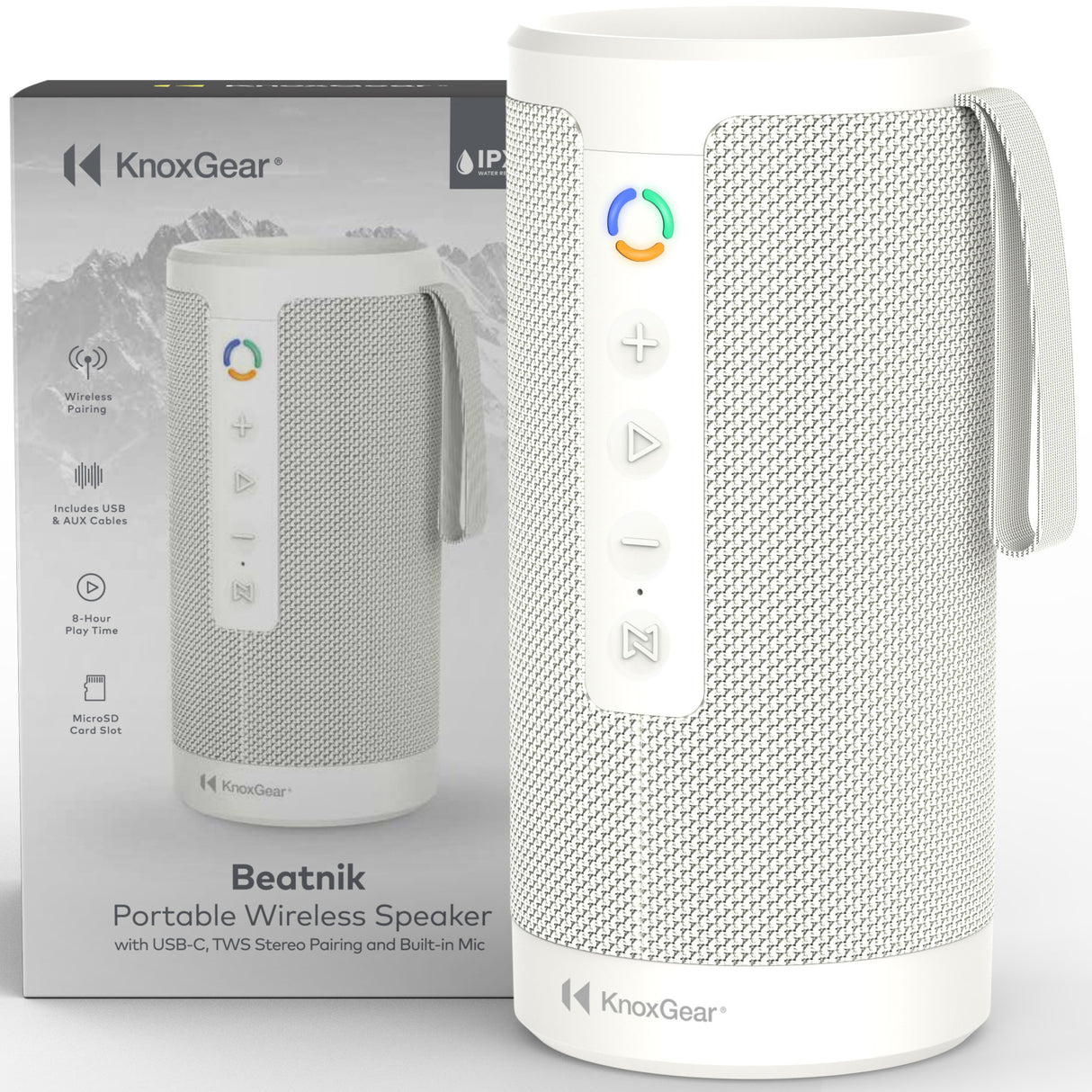 Knox Gear Beatnik Portable Bluetooth Speaker IPX5 Waterproof Speaker (White)