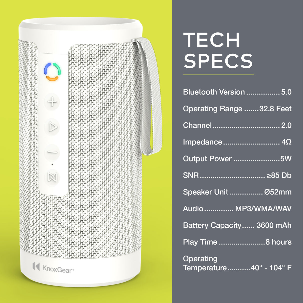 Knox Gear Beatnik Portable Bluetooth Speaker IPX5 Waterproof Speaker (White)