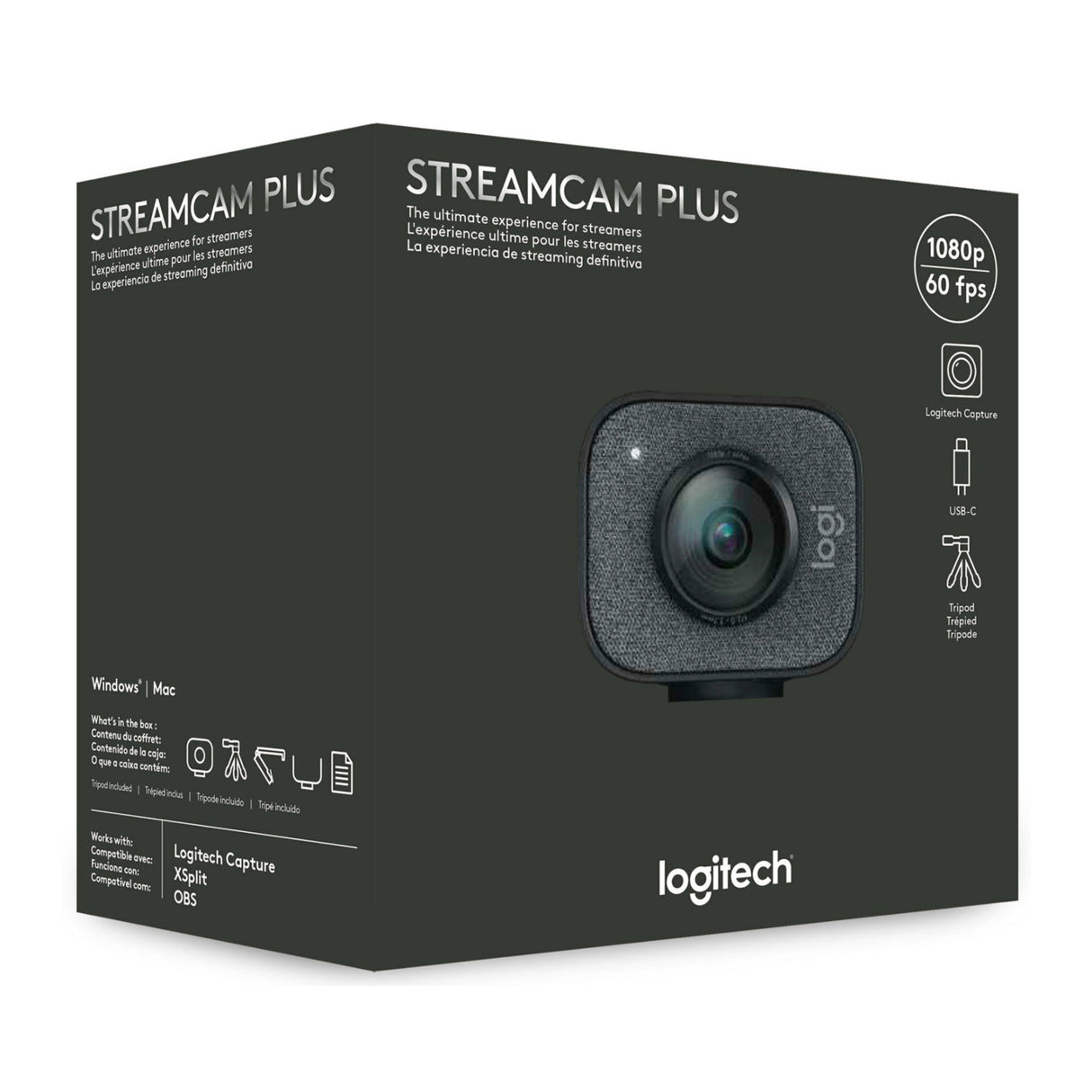 Logitech StreamCam Plus Webcam with Tripod (Graphite), USB Hub, and Ring Light