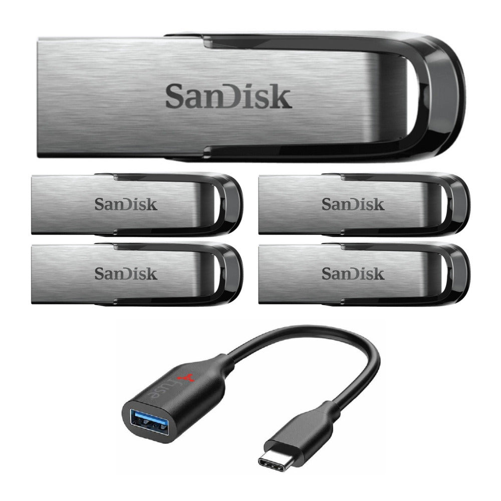 SanDisk 32GB Ultra Flair USB 3.0 Flash Drive (5-Pack) with USB-C to USB-A Adapter