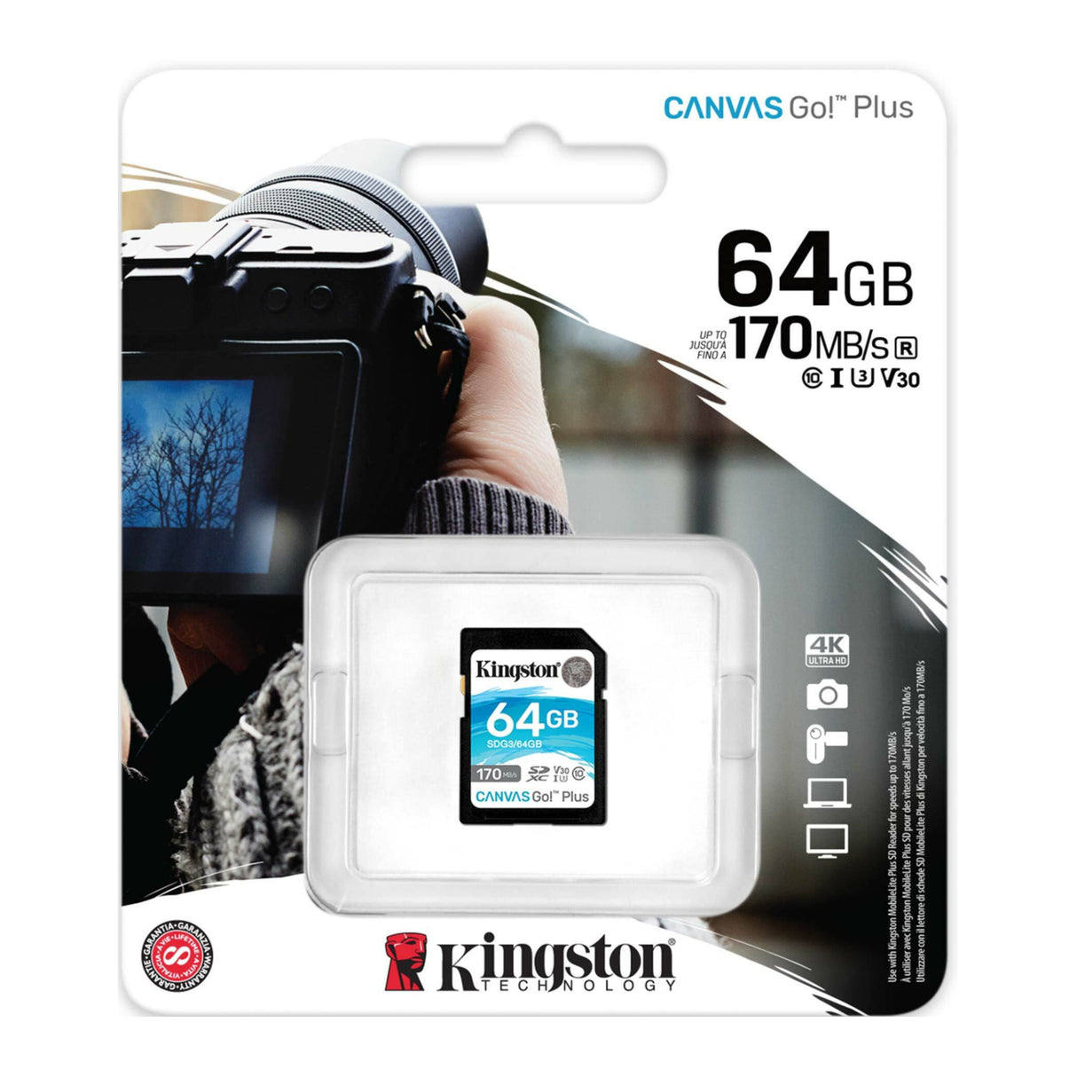 Kingston 64GB SDXC Canvas Go Plus 170MB/s Read Memory Card (SDG3/64GB, 4-Pack) and a USB Card Reader