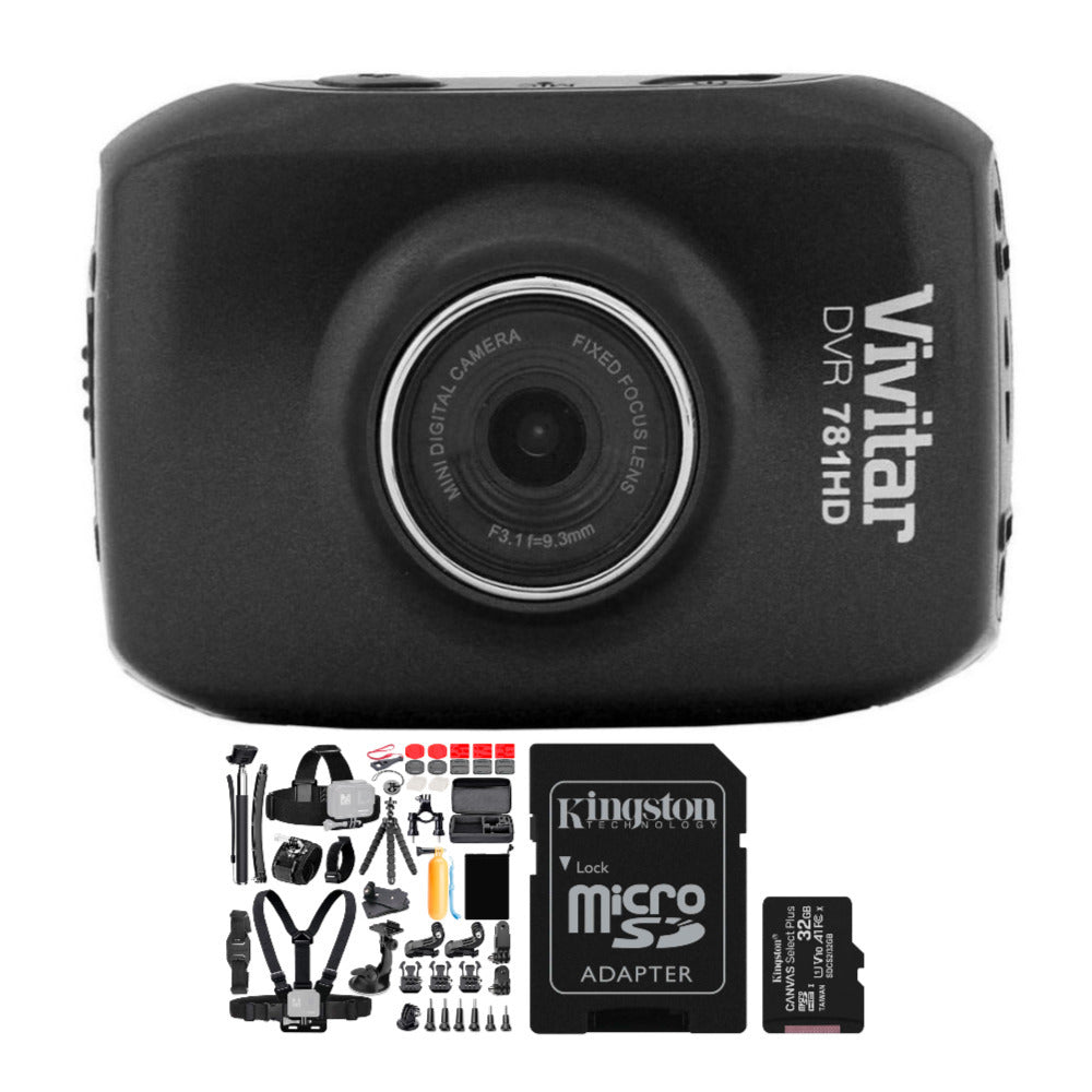 Vivitar DVR781HD HD Action Cam with LCD Rear Screen and Waterproof Case (Black) Bundle