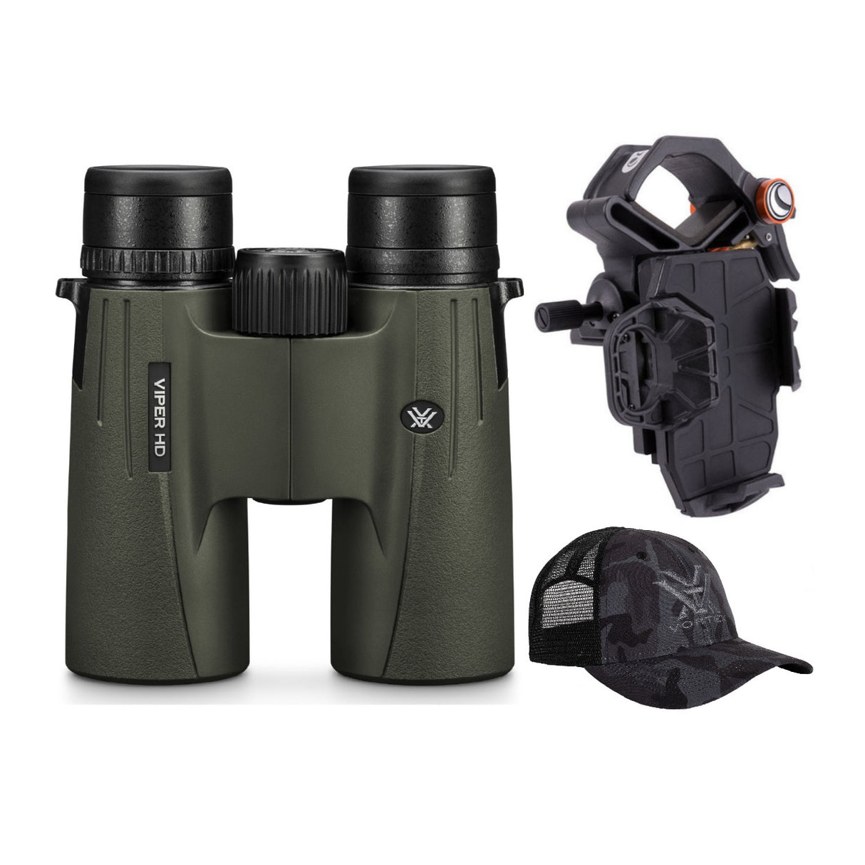 Vortex 10x50 Viper HD Roof Prism Binoculars with 3-Axis Smartphone Adapter Bundle
