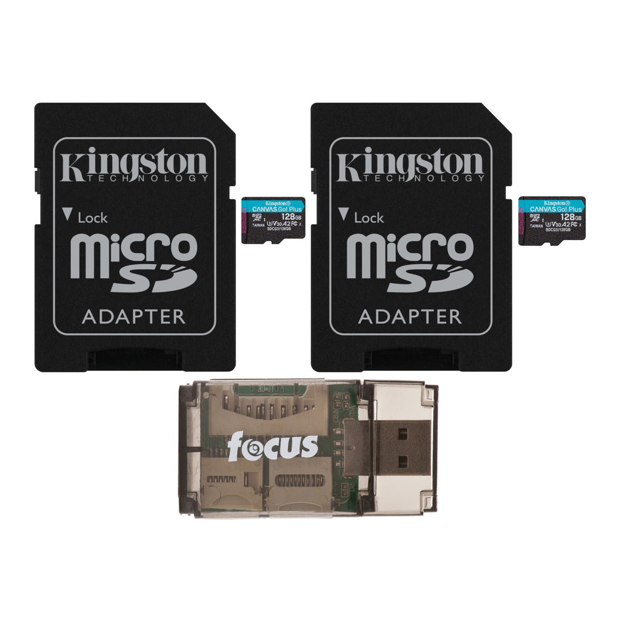 Kingston 128GB MicroSDXC Canvas Go Plus Memory Cards with Focus USB 2.0 Card Reader