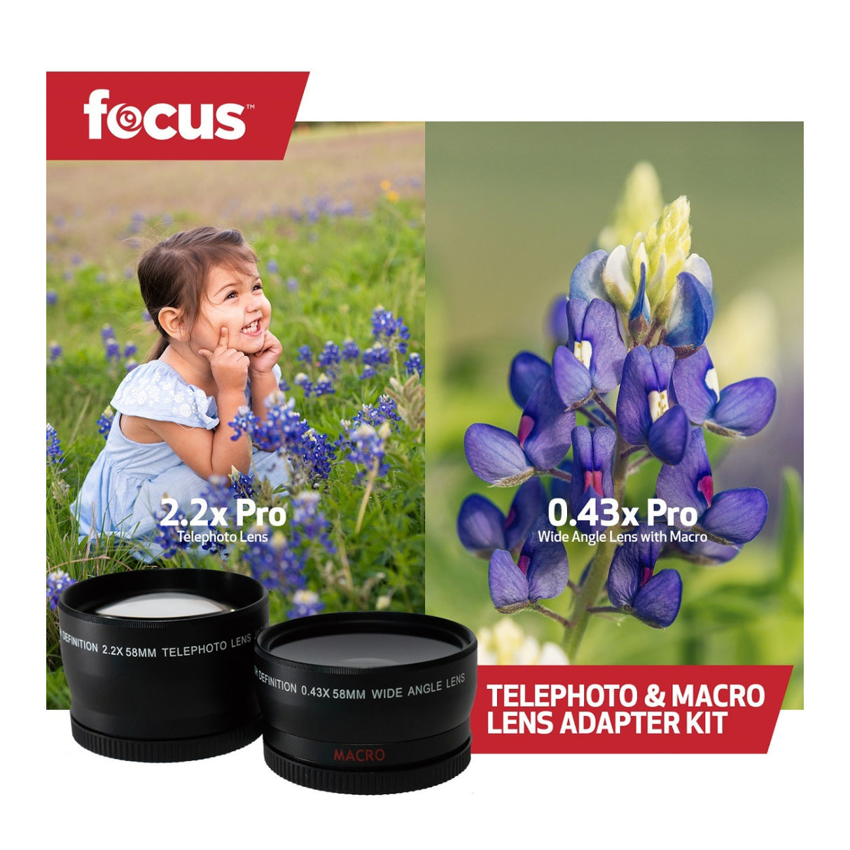 Focus Camera 58mm 2-Piece Wide and Tele Lens Set