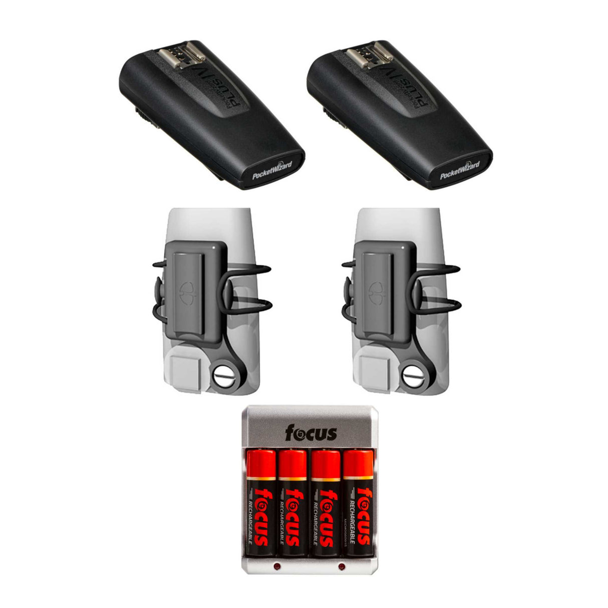 PocketWizard Plus IV Transceiver (2-Pack, Black) with Caddies and Four AA Rechargeable Batteries
