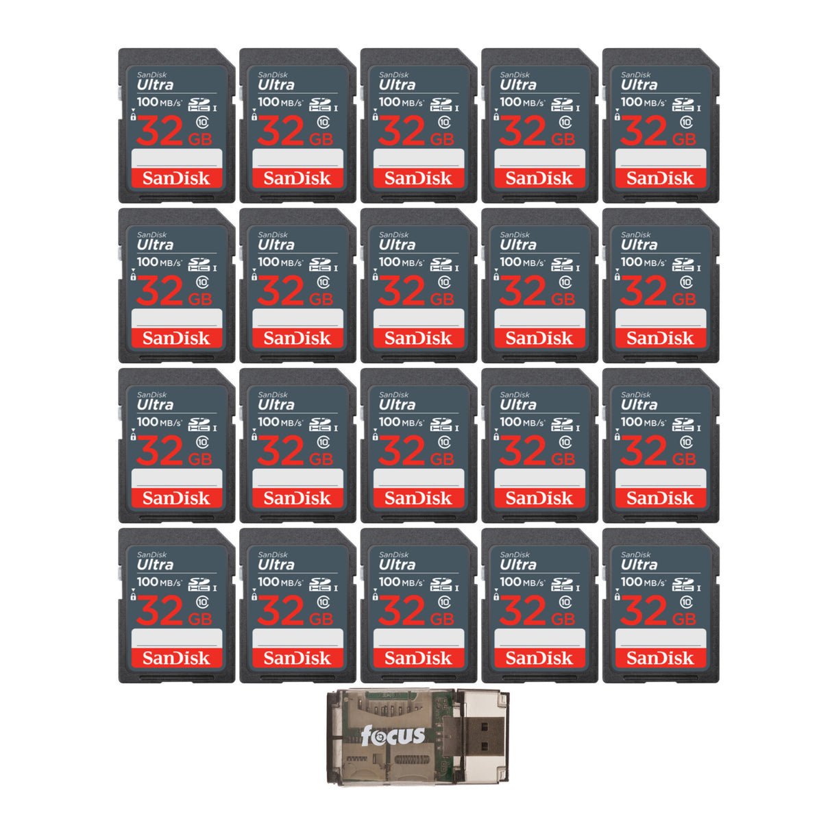 SanDisk 32GB Ultra SDHC UHS-I Memory Card (20-pack) with Focus High Speed Card Reader