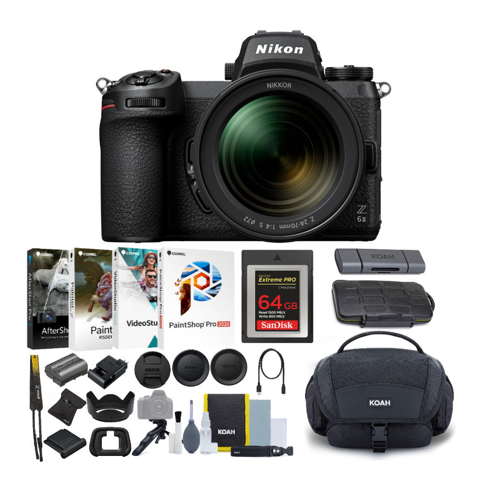 Nikon Z6II Mirrorless with 24-70mm Lens, 64GB CFexpress Card, Shoulder Bag, Software Bundle
