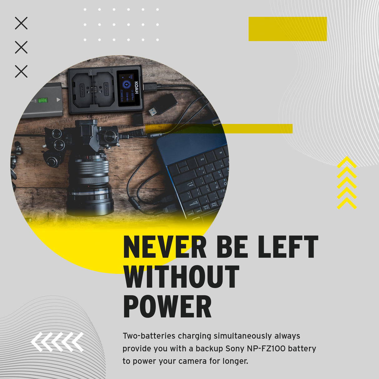 Koah Dual USB-C Charger with LCD Display for Sony NP-FZ100 Battery