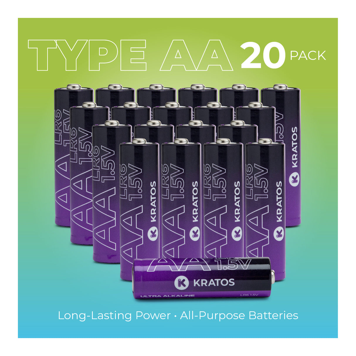 Kratos Power High-Performance Ultra Alkaline AA Batteries (20-Pack)