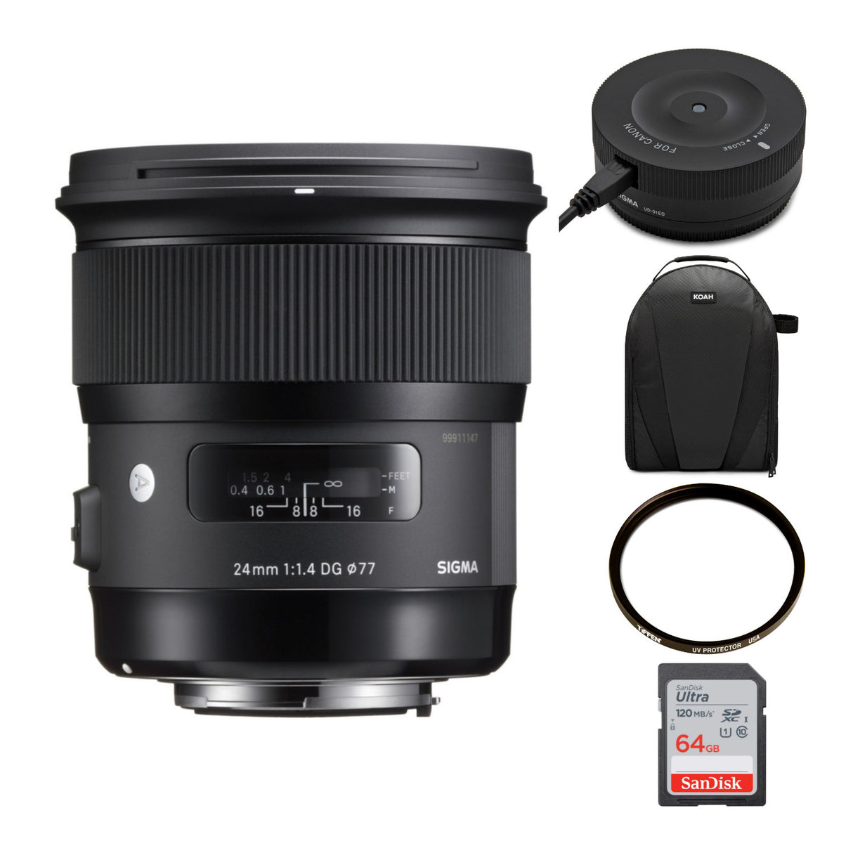 Sigma 24mm f/1.4 DG HSM Art Lens for Canon DSLR Cameras with USB Dock, Filter and Accessory Bundle