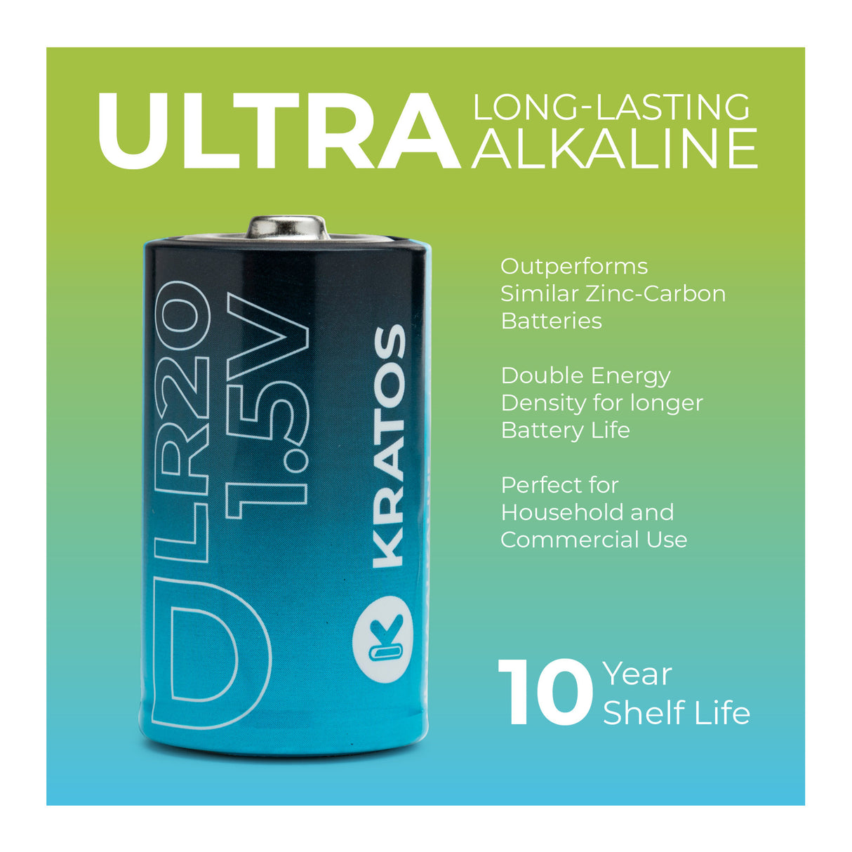 Kratos Power High-Performance Ultra Alkaline D Cell Batteries (12-Pack)