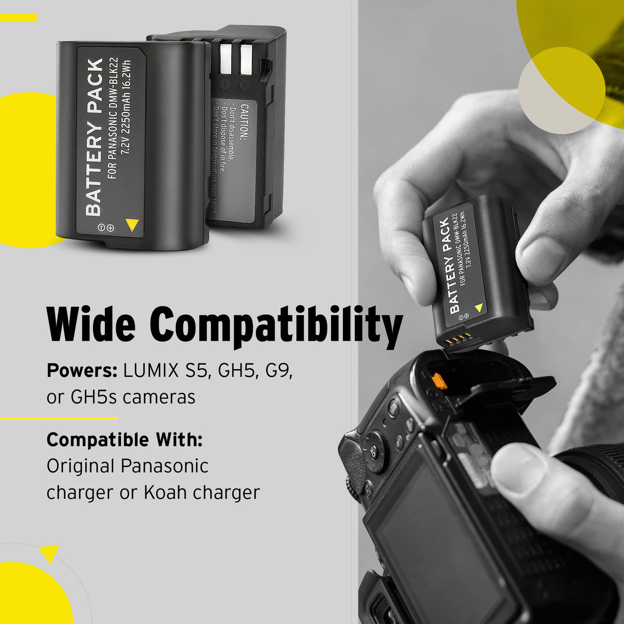 Koah Pro DMW-BLK22 Battery for Panasonic Camera (7.2V, 2250mAh)