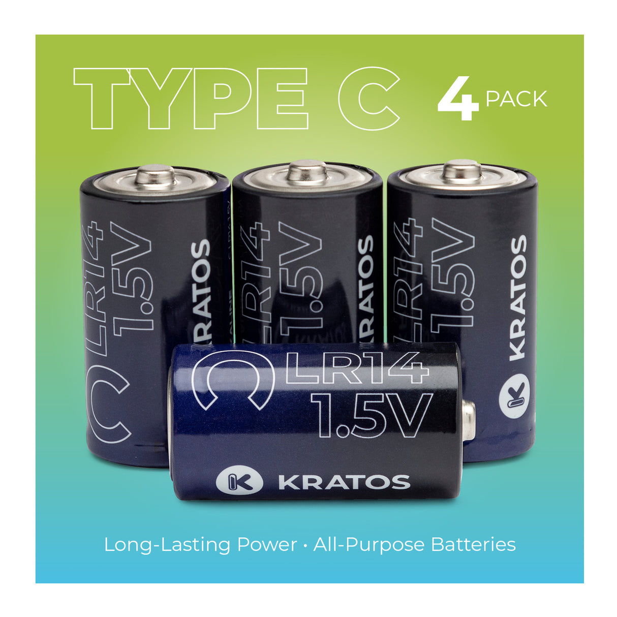 Kratos Power High-Performance Ultra Alkaline C Cell Batteries (4-Pack)
