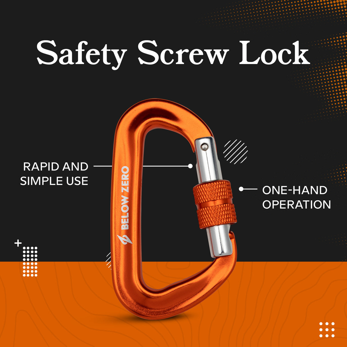 BELOW ZERO 12kN Heavy Duty Carabiner with Locking Clip (Orange)