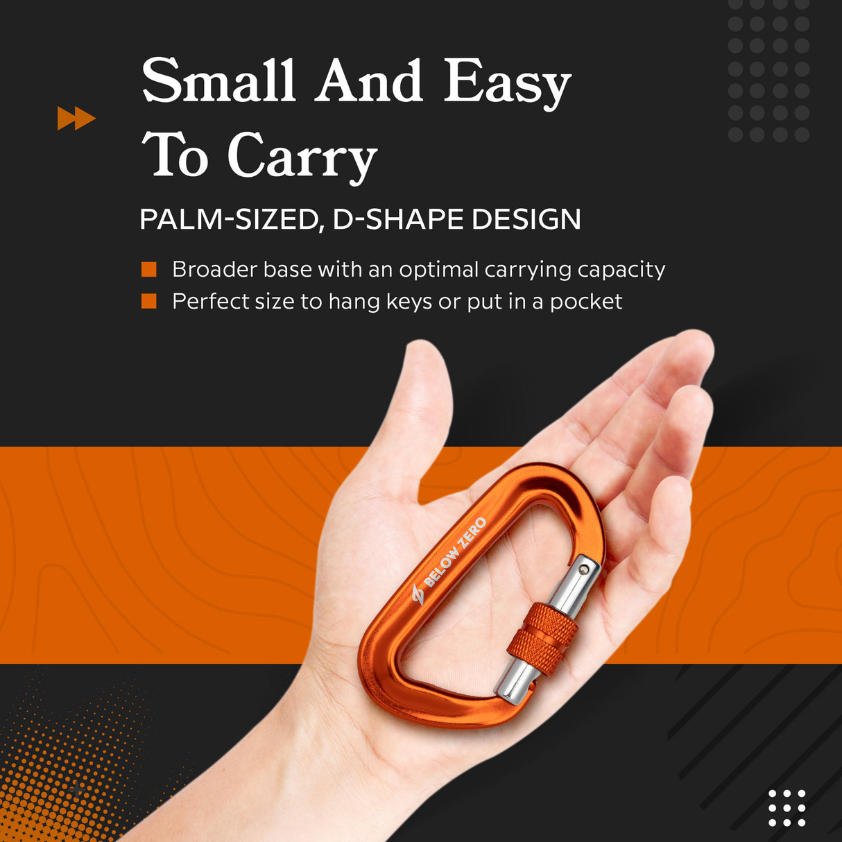 BELOW ZERO 12kN Heavy Duty Carabiner with Locking Clip (Orange)