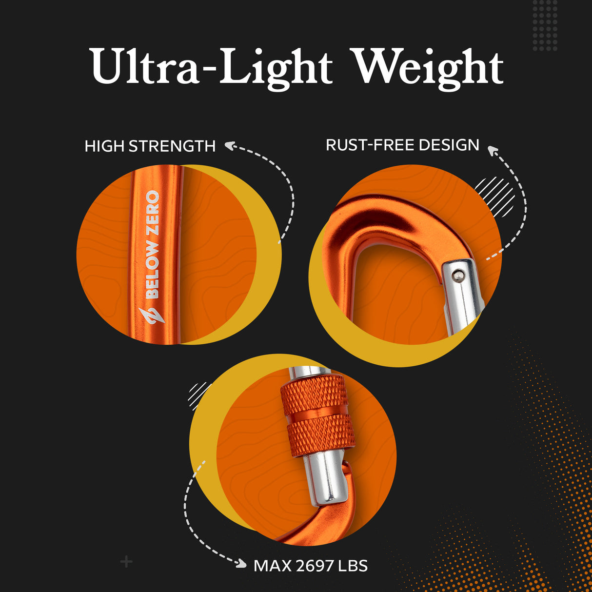 BELOW ZERO 12kN Heavy Duty Carabiner with Locking Clip (Orange)