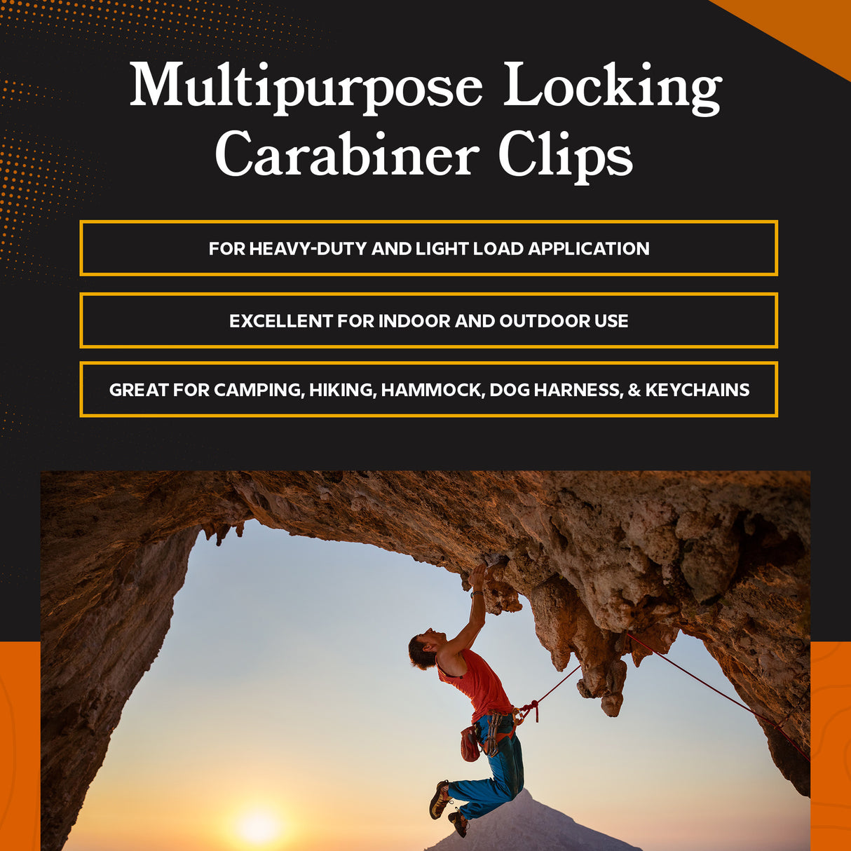 BELOW ZERO 12kN Heavy Duty Carabiner with Locking Clip (Orange)